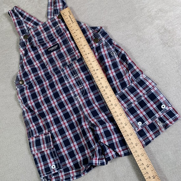 VTG OshKosh Overalls Toddler‎ 18 Months Blue Red Plaid Shortalls Cotton Pockets - Picture 5 of 13